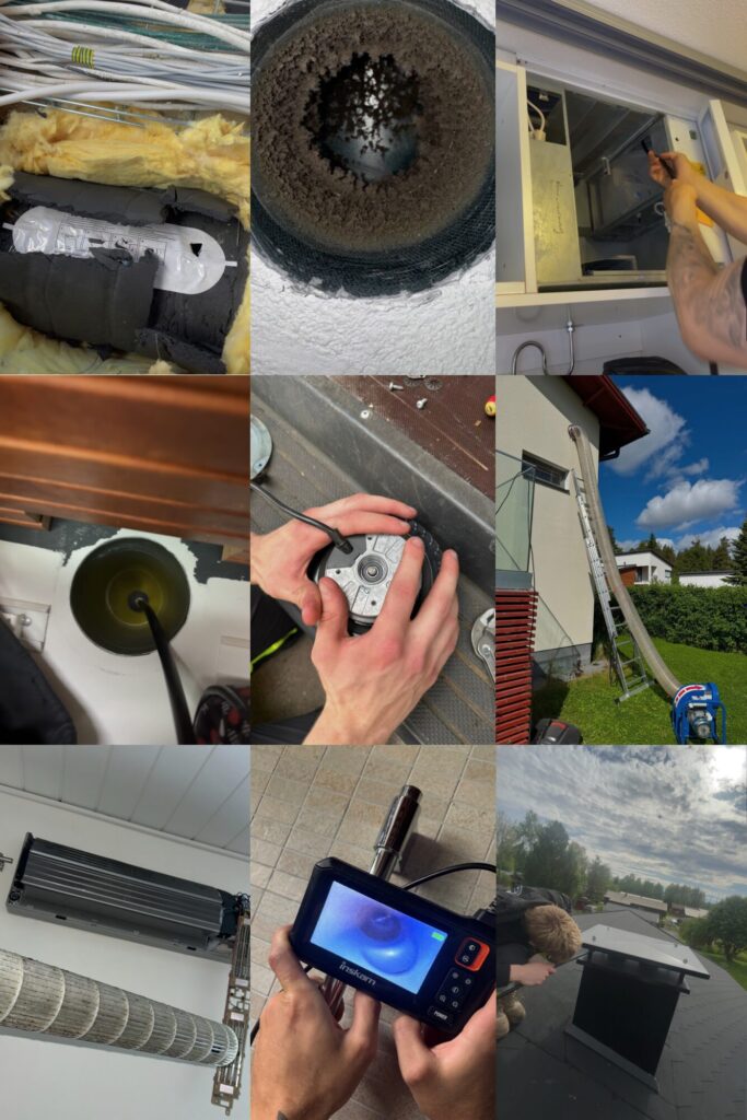 Kuvakollaasi IlmaKingin ilmanvaihtotöistä